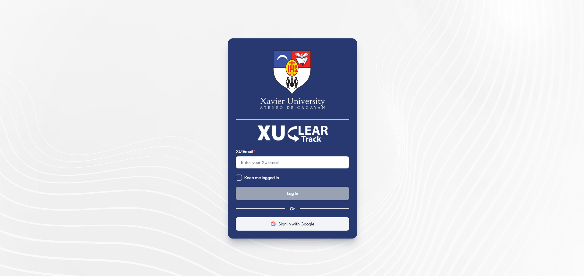 ClearTrack sign-in screen with Xavier University branding